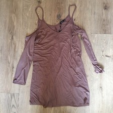 Boohoo Brown/Beige Cut Out shoulder Dress Size 14