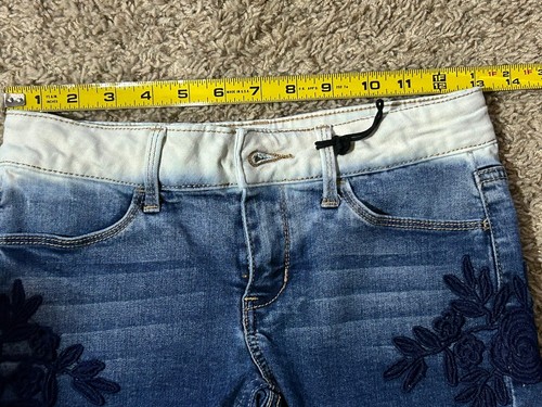 SO Girls Jean Shorts Denim, Navy Crochet on sides, Size 10, Adjustable Waist - Picture 15 of 17