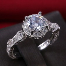 Silver Plated 1.75 CT Simulated Milgrain Edging Art Deco Pretty Ring for Women's