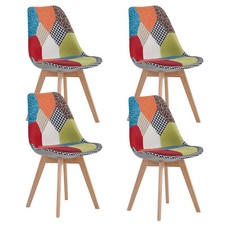 Set 4 Sedie Tussuto Patchwork Tulip e gambe in legno Sedia da pranzo Multicolore