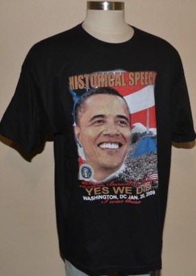 Barack Obama Historical Speech 2009 Yes We Did Black Cotton T