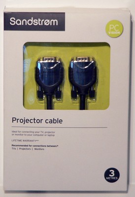 SANDSTROM 3 METER PROJECTOR CABLE - TV, PROJECTOR, MONITOR TO COMPUTER ...
