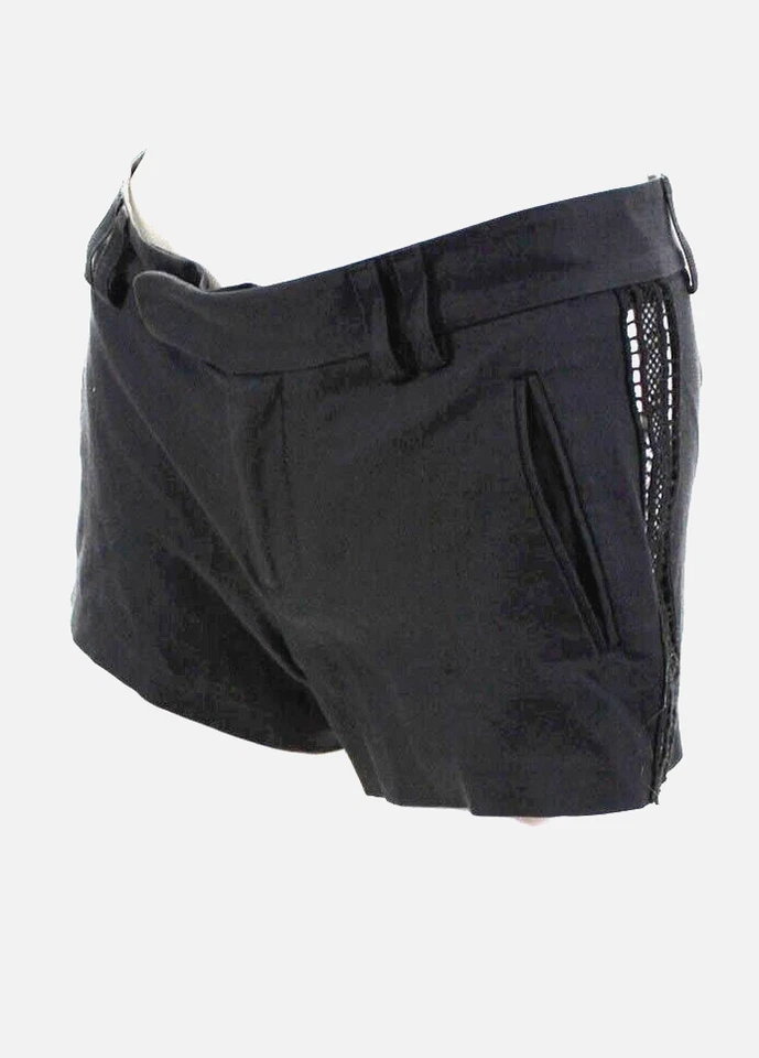 CATHERINE MALANDRINO Shorts Size 0 Silk Blend Crochet Sides Black Flat Front - Image 4 of 4