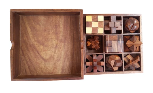 STEM brain teaser puzzle set, 9 wooden mechanical puzzles, IQ logical game - Image 4 of 4