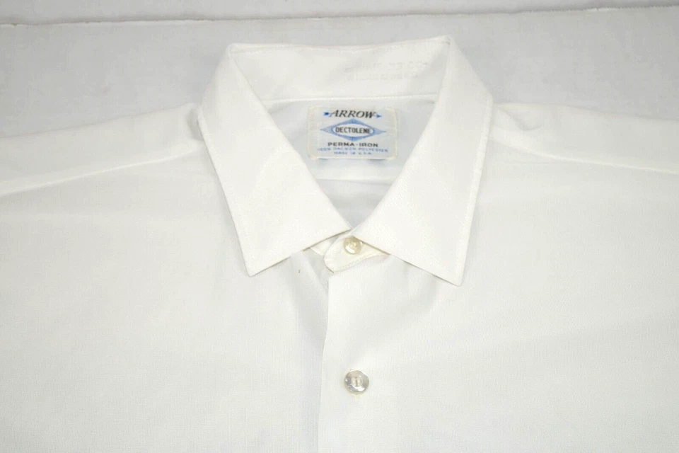 Vintage Long Sleeve Shirt Arrow Size L 60s White Perma Iron Classic Fit Made USA - Image 4 of 4