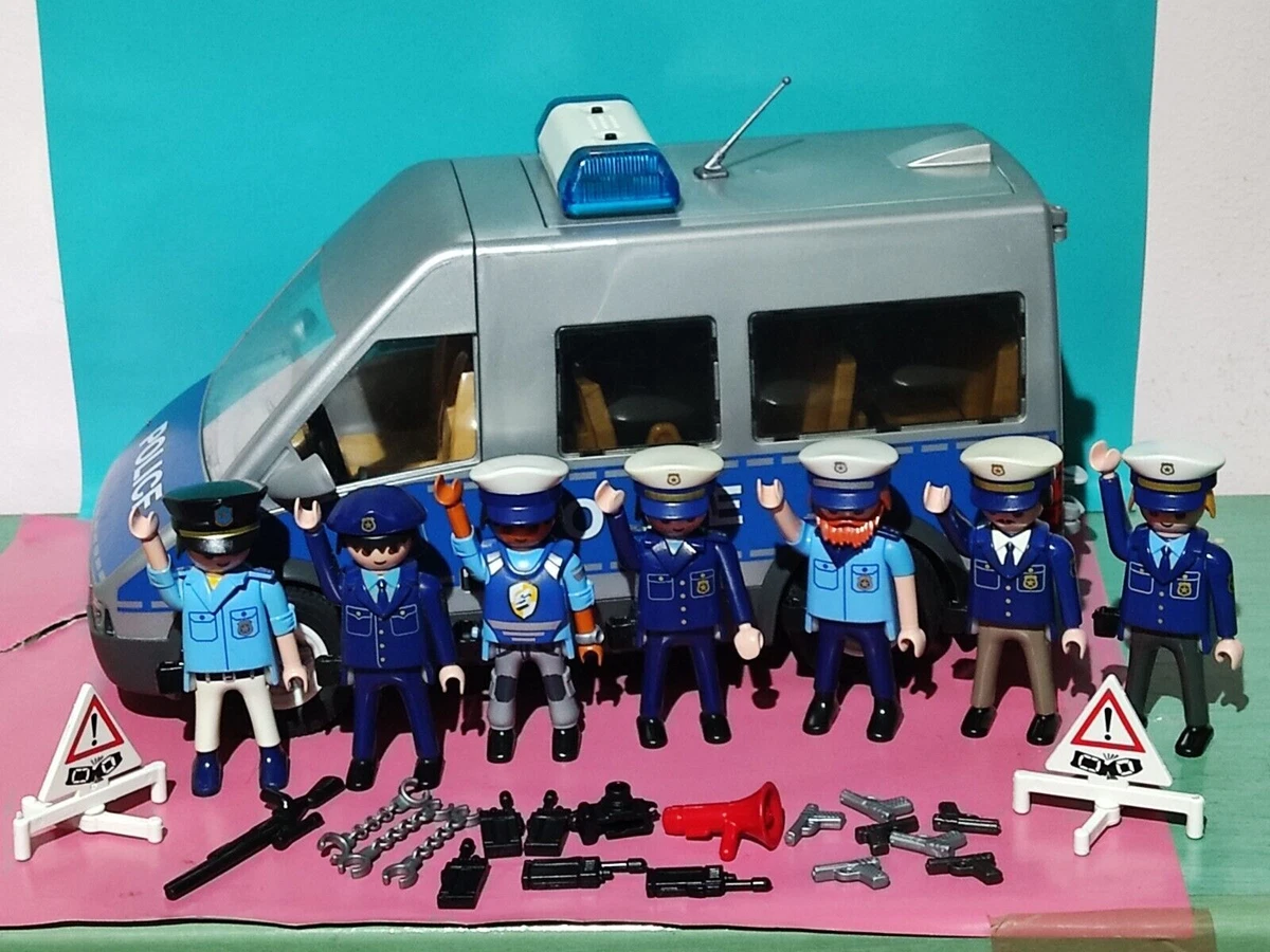 PLAYMOBIL LOT POLICE VAN POLICE AGENTS COMMISSIONER TRAFFIC CITY JAIL