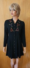 CAROLE LITTLE BUTTON DOWN FIT/FLARE DRESS W/EMBROIDERED FLOWERS GLASS BUTTONS~2P