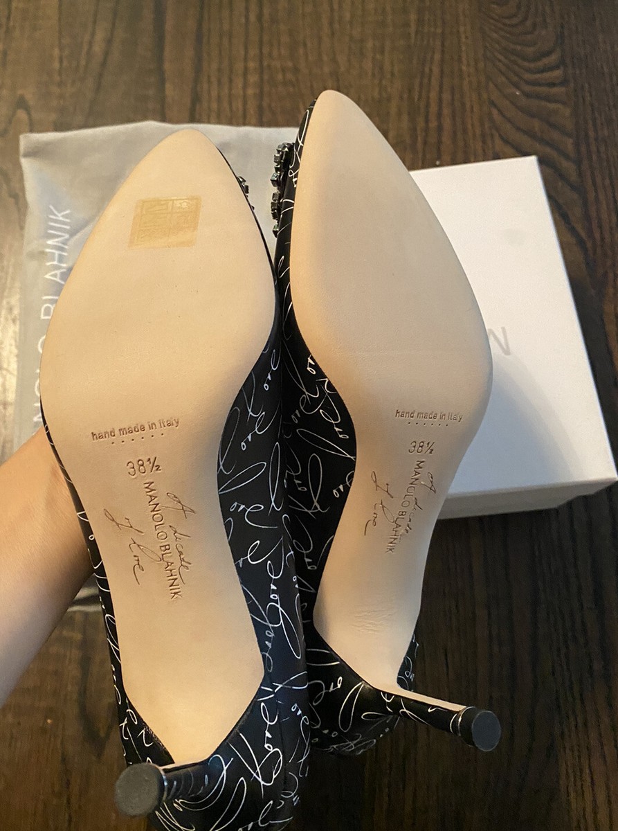 Manolo Blahnik HANGISI LOVE 70 Size 38.5 Black Calf Leather