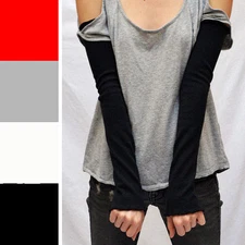 Long Arm Warmers Black Cotton Sleeves Elbow Length Covers Fibromyalgia Gloves