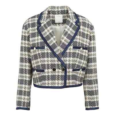 Sandro Navy Plaid Tweed Blazer