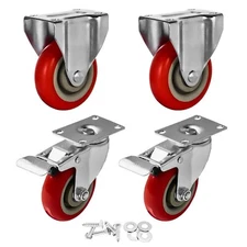 4 Pack 4" Caster Wheels - 2 Swivel 360 Degree with Brake, 2 Rigid Fixed Stati...