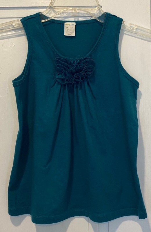 Crewcut girls tank top; sz 8;turquoise;flower bow in front ;100% cotton;ex cond