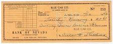 Blue Cab Company Canceled Check To Dorthy Swaney Signed 4/12/1943 Las Vegas