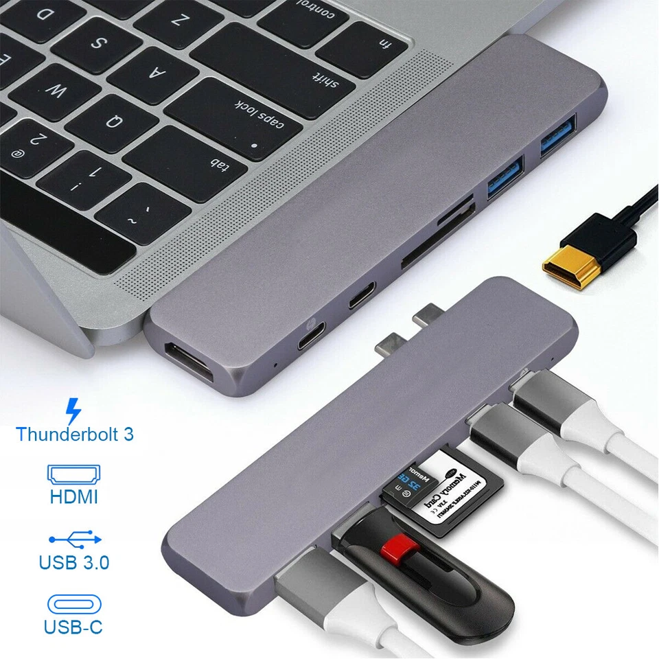 USB C Hub 7 in 1 per MacBook Pro Air Type doppio USB C Thunderbolt - Adattatore - Immagine 4 di 4