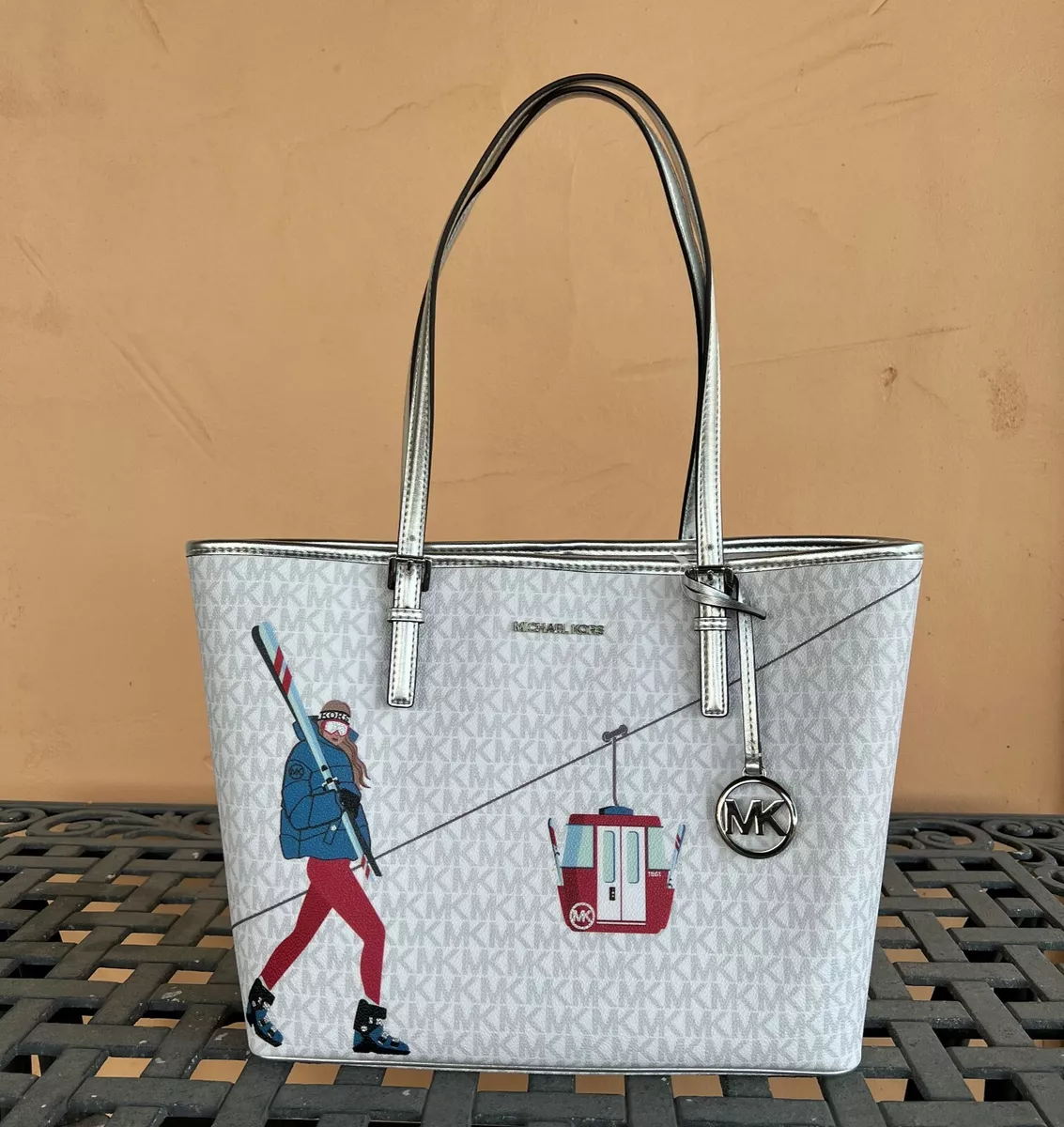 Michael Kors Jet Set Top Zip Tote Bag XS Bright White/Multi in PVC/Leather  with Silver-tone - US