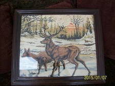 Tapestry Textile Arts & Craft Vintage Stag Hooking Needle Work Framed Underglass