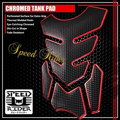 4PC 3D CUSTOMIZABLE TANK PAD PROTECTOR DECAL STICKER BLACK/CHROMED RED EDGE