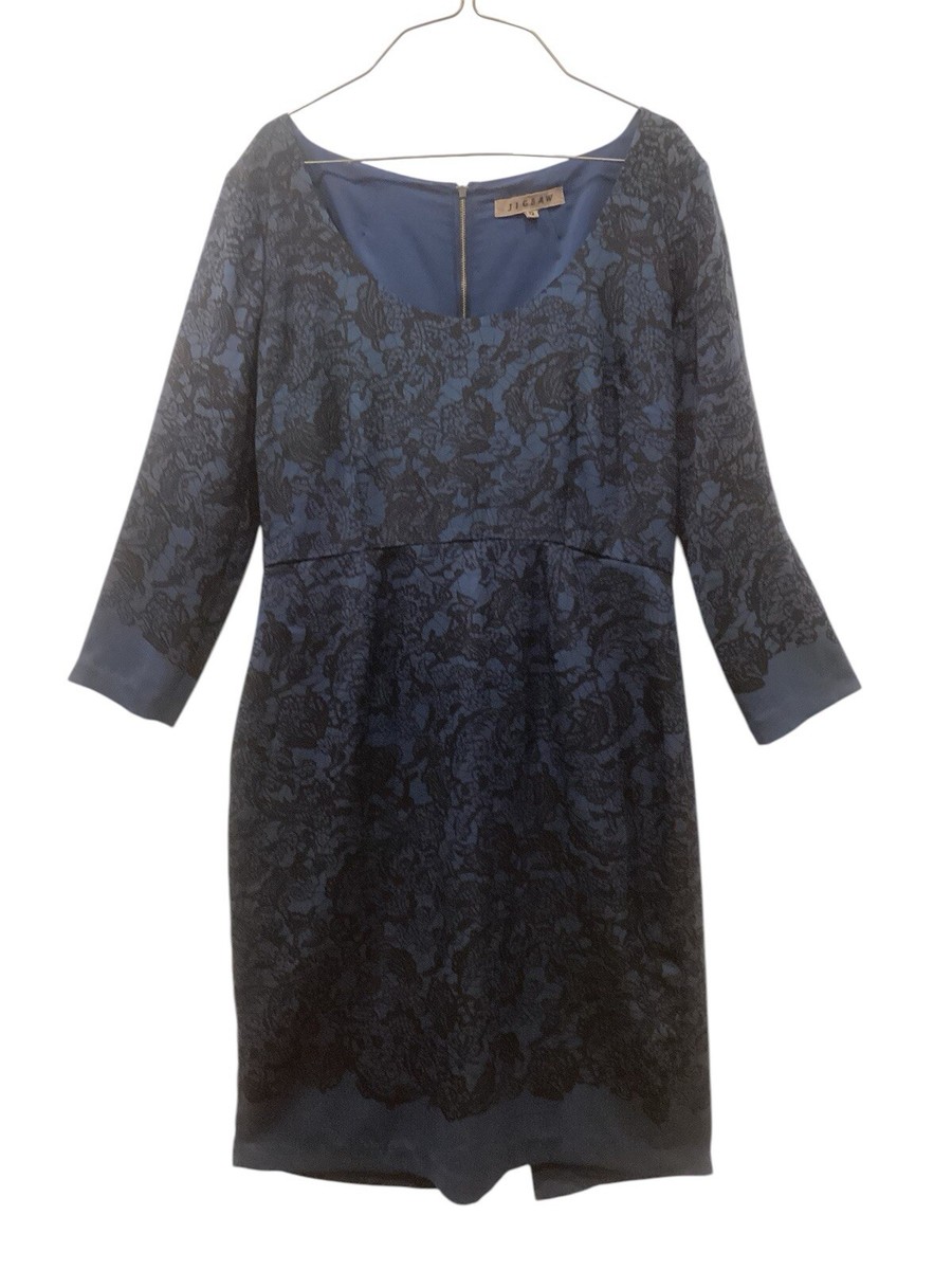 jigsaw lace dress Jigsaw Dress Sz 12 Silk Sheath Lined Dark On Dark Career Special Occasion