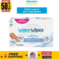 WaterWipes Sensitive Newborn Baby Wipes, 99.9 Water, 720 Wipes - FREESHIP