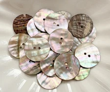 10pc Natural Mother of Pearl Shell Buttons Flat Back 2 Hole Sew on Buttons 25mm