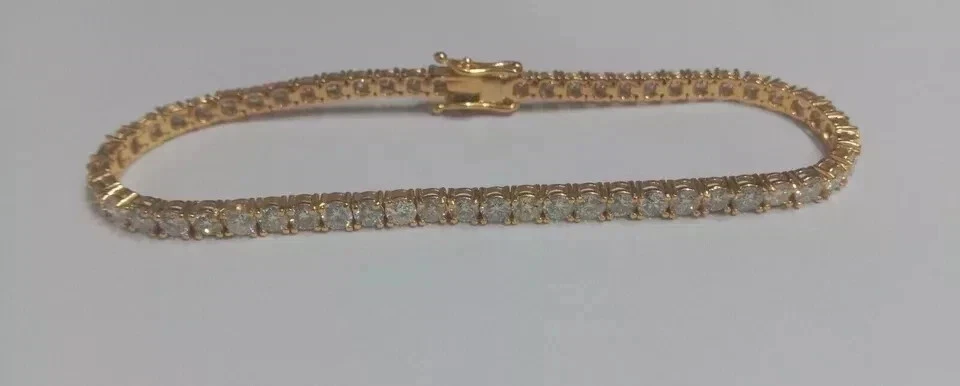 Natürlicher Diamant Damen-Tennisarmband 11,00 kt Rundschliff Hochzeit 14 K Gelbgold - Bild 2 von 4