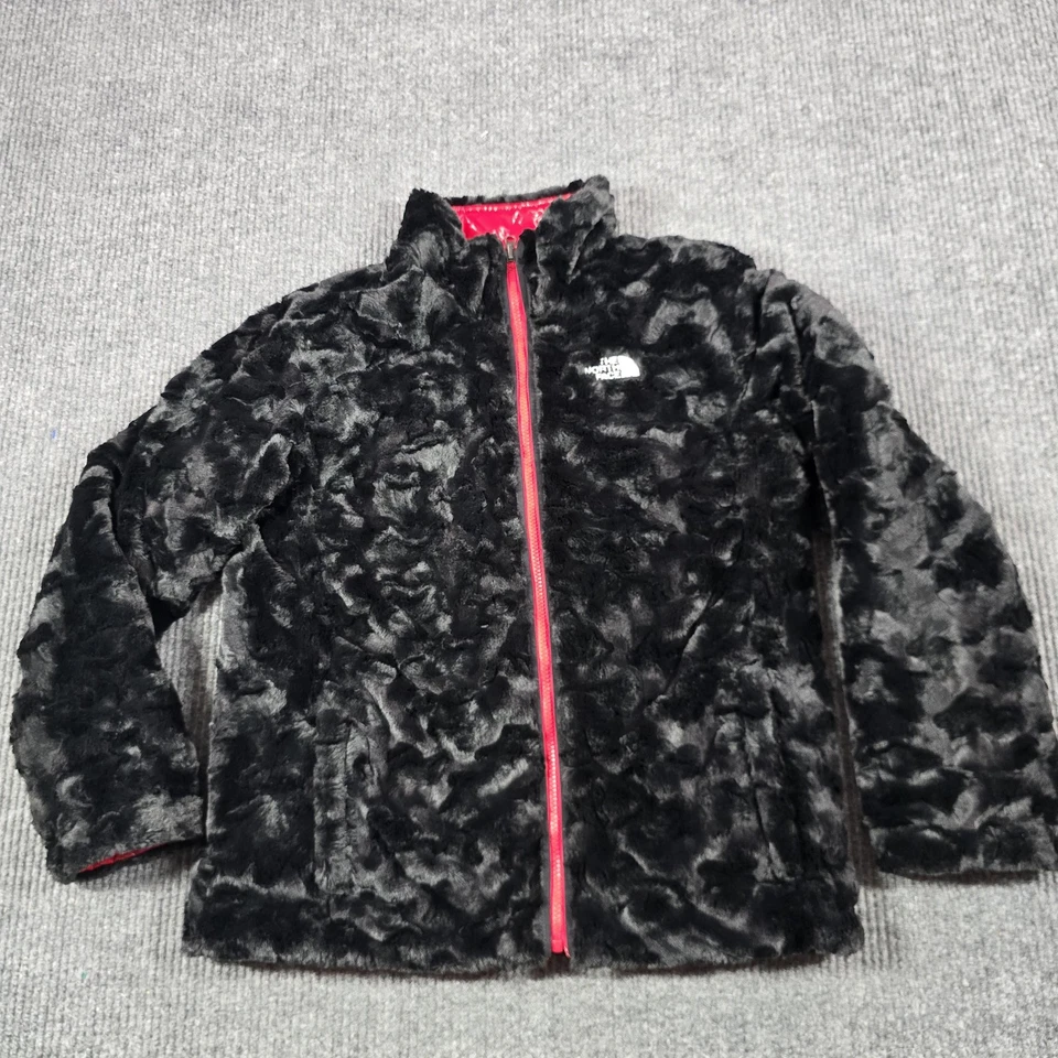 The North Face Mossbud Jacket Girls XL 18 Red Black Reversible Fleece Puffer - Image 3 of 4