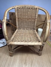 Vintage child-sized Doll Size wicker armchair natural rattan Vgc See Pics