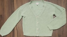 Girls Sz L 10/12 Cat  Jack Mint Green V-Neck Knit Cardigan Worn 1x