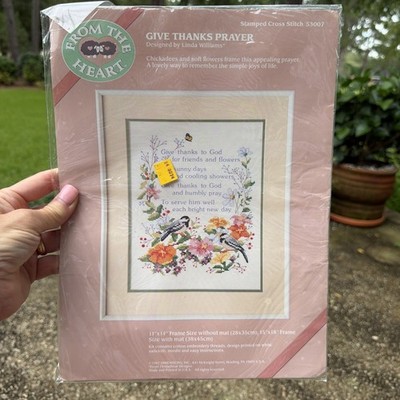 Vintage 1987 Dimensions From The Heart Cross Stitch Kit 53007 Give Thanks Prayer