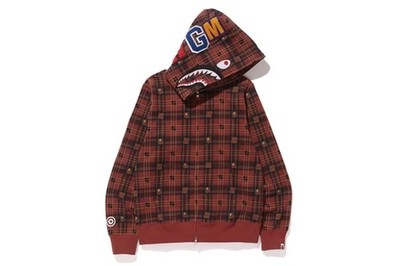 A Bathing Ape BAPE Undefeated Check Shark Hoodie Red WGM Collab New Size S Japan