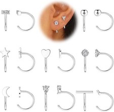 8 Pairs Half Hoops Earrings Small Huggie Hoop Earrings Ball, Bar, Star, Moon, He