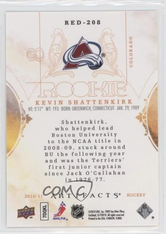 2010-11 Upper Deck Artifacts /699 Kevin Shattenkirk #RED-208 Rookie RC - Image 2 of 2