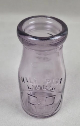Vintage Purple Thatcher Glass Embossed R B Mass Seal Half Pint Milk Bottle Scuff