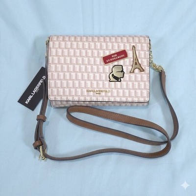 Karl Lagerfeld Paris Crossbody Bag Beige Logo Eiffel Tower Patch MSRP$168 NWT