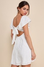 Lulus Heavenly Cutie White Embroidered Tie-Back Mini Dress NWT Size L Large