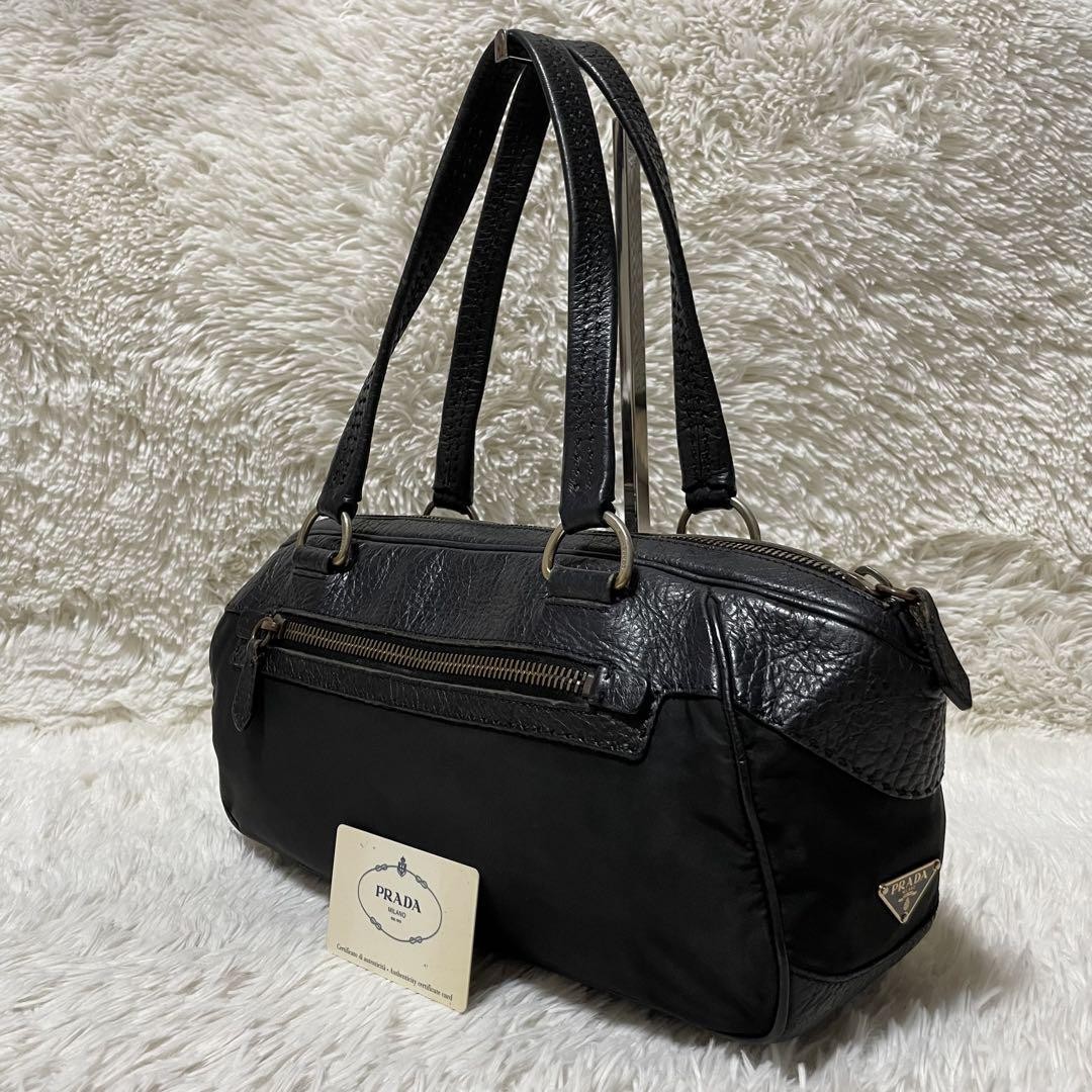Prada Mini Boston Nylon Leather Black Handbag Excellent Condition Japan