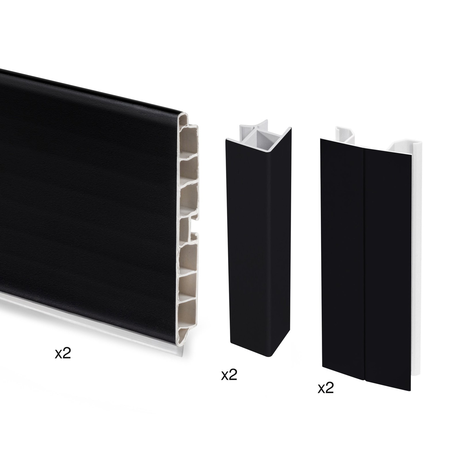 Battiscopa Cucina Tecnoplastica Emuca H150 Nero | Kit Accessori 4,7m