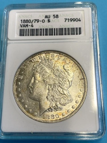 1880/79-O Morgan Dollar VAM-4 80/79 Crossbar Overdate Micro O ANACS AU58