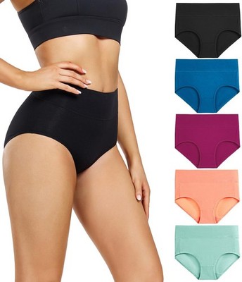 Damen Unterwäsche Slips hohe Taille 5er Pack weich Baumwolle atmungsaktiv Basic