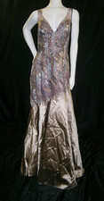 Stephen Yearick 14 Silk Gold Purple Formal Dress Sequins Illusion Back Dramatic