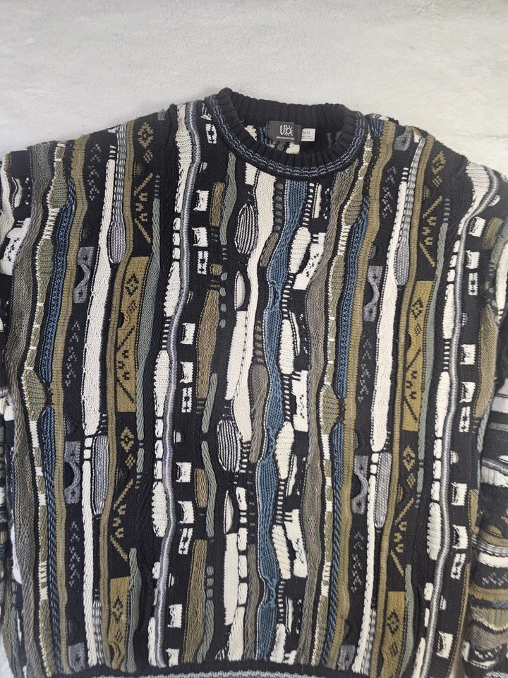 VTG 3D Abstract Urban Outfitters US Medium Grandpa Cosby Sweater Biggie Multico - Image 3 of 4