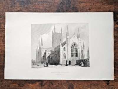 Worcester Cathedral, North West View - Antique Print - 1842 (Seller Ref V2)
