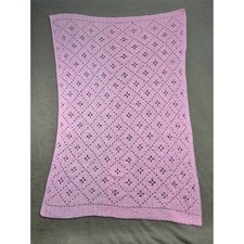 Handmade Pink Crochet Baby Blanket Floral Lace Toddler Crib Afghan 46X36