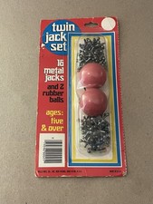 Vintage Twin Jack Set 16 Metal Jacks 2 Rubber Balls by WELLS MFG CO USA - NEW