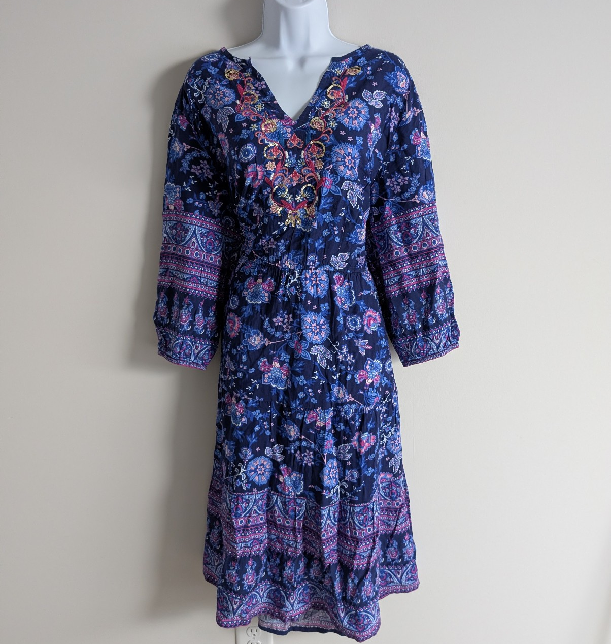 Soft Surroundings Midi Dress Womens 1X Jordana Embroidered Boho Coastal Resort
