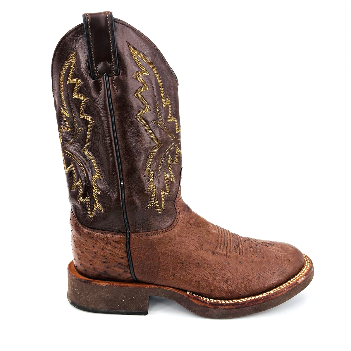 Mens 8.5 D Justin Tekno Crepe Sole Brown Ostrich Leather Cowboy