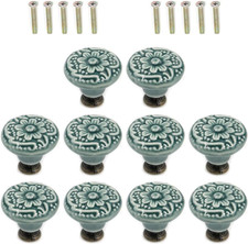 10-Pack Green Ceramic Cabinet Knobs, Decorative Drawer Pulls for Furniture, Soli