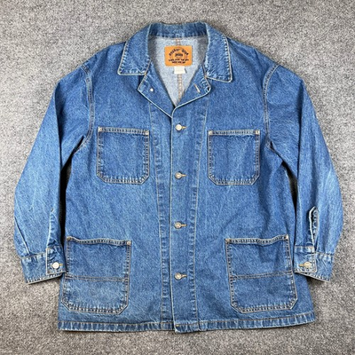 #ad #ad Vintage Anchor Blue Denim Chore Coat Mens M Blue Workwear Jacket Made in USA $69.99