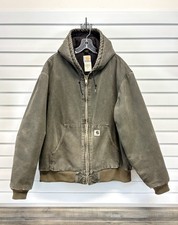 Vtg Carhartt J130 Jacket MOS Hooded Faded Moss Green Full Zip Y2K Mens L Lined