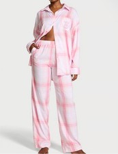 Victoria  s Secret Flannel Pajama Set 2 Piece Pj  s Rally Pink Plaid Size L NWT
